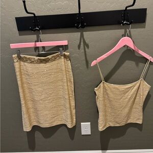 St. John Gold Pencil Skirt & matching top. SET.